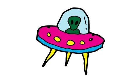Kids drawing white screen with theme of UFO Stock Footage 105062755