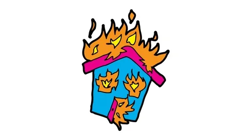 Kids drawing white screen with theme of burned house Stock Footage 105063002