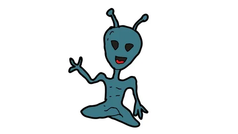 Kids drawing white screen with theme of alien Stock Footage 105451237