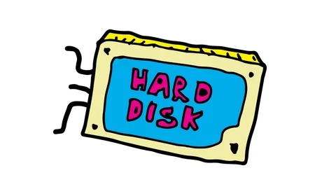 Kids drawing white screen with theme of hard disk Stock Footage 106096186