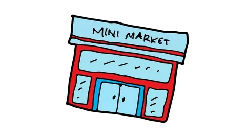 Kids drawing white screen with theme of mini Market Stock Footage 106635255
