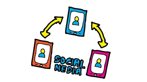 Kids drawing white screen with theme of social media Stock Footage 107424923