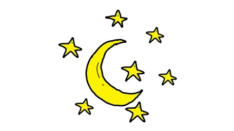 Kids drawing white screen with theme of moon and star Stock Footage 110887356