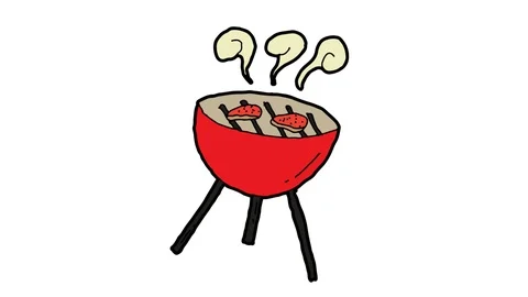 Kids drawing white screen with theme of barbecue Stock Footage 111455573