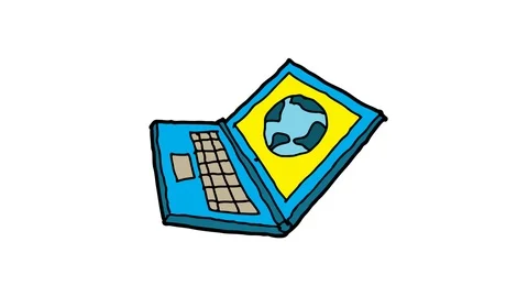 Kids drawing white screen with theme of laptop Stock Footage 111611867