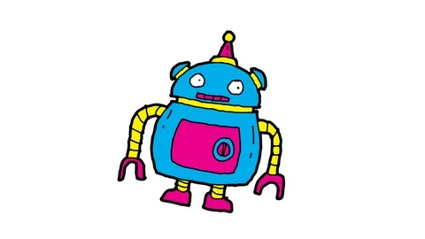 Kids drawing white screen with theme of robot Stock Footage 111611918
