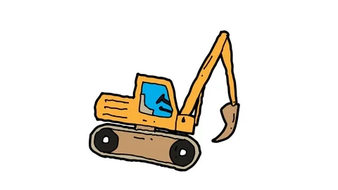 Kids drawing white screen with theme of backhoe Stock Footage 111612476