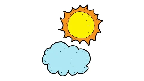 Kids drawing white screen with theme of the sun behind the clouds Video stock 113266941