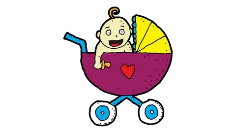 Kids drawing white screen with theme of baby stroller Video stock 113267052