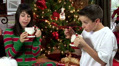 Kids drinking hot chocolate Stock Footage