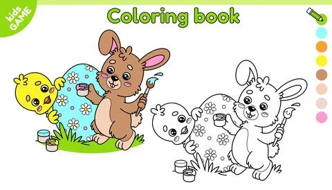 Kids Easter coloring book with chick and bunny Stock Illustration