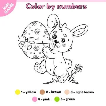 Kids Easter game Color by numbers with cute rabbit Stock Illustration