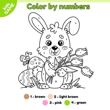 Kids Easter game Color by numbers with cute hare Stock Illustration