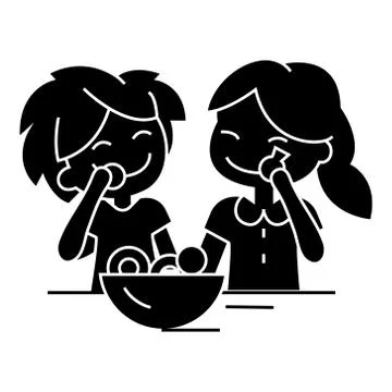 Kids eating candy  icon, vector illustration, sign on isolated background Stock Illustration