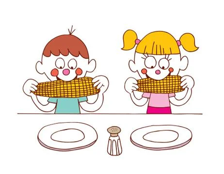 Kids eating corn Stock Illustration