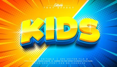 Kids Editable Text Effect Design Vector Graphic Style with 3d Yellow and Blue 库存插图