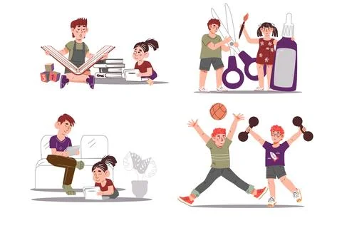 Kids in educational and craft lessons and workshops to enhance creativity. Stock Illustration