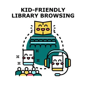 Kids enjoying fun learning at public library Stock Illustration