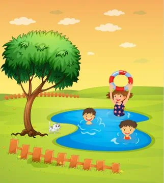 Kids enjoying in the pool Stock Illustration