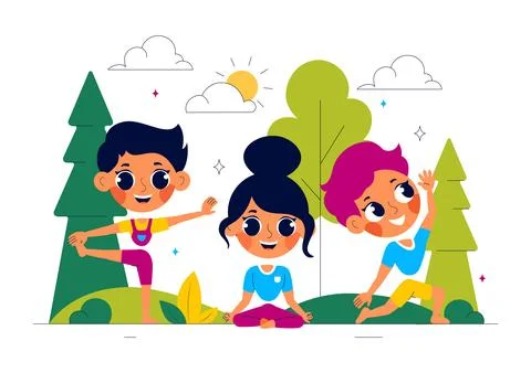 Kids Exercise Vector Illustration Featuring Various Types of Healthy Exerci.. Stock Illustration