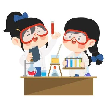 Kids Experimenting in Science Class Stock Illustration