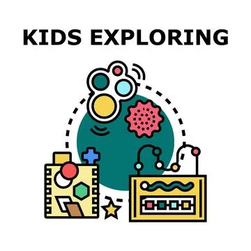 Kids exploring creative learning and development toys Stock Illustration