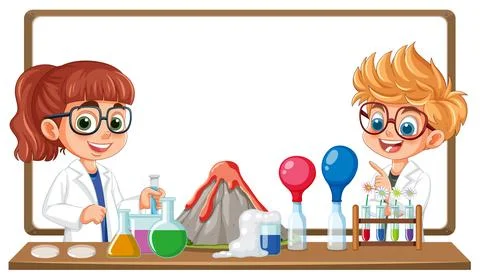 Kids Exploring Fun Science Experiments Stock Illustration