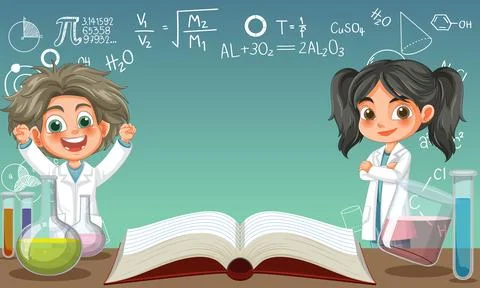 Kids Exploring Science in the Classroom Stock Illustration