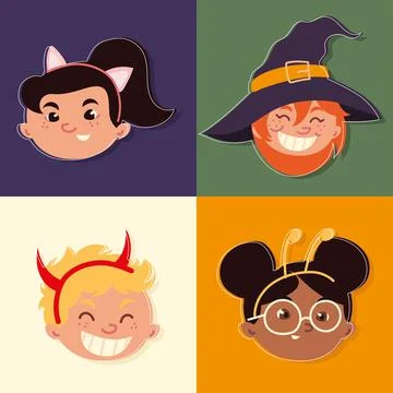 Kids faces with costumes Illustrazione stock