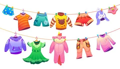 Kids fashion garment on clothes line Stock Illustration