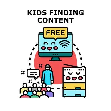 Kids finding free learning content on computer devices イラスト素材