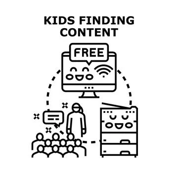 Kids finding free learning content on computer devices 스톡 일러스트