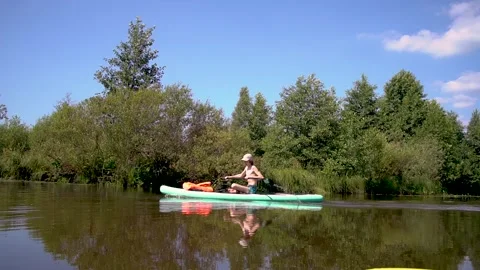 Kids First SUP Experience on Calm Water Stock Footage 314493476