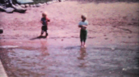 Kids Fishing In The Lake-1962 Vintage 8mm film Stock Footage