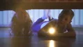 The kids with a flashlight looking under the bed. evening night time 4k or 4k+ Resolution