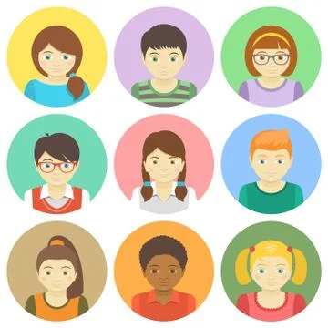 Kids flat avatars Stock Illustration