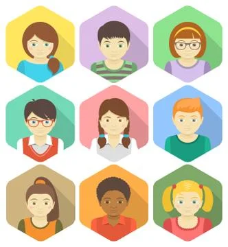 Kids flat avatars Illustrazione stock
