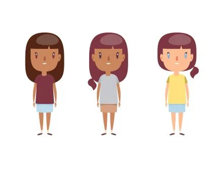 Kids flat illustrations set. Smiling little children in casual clothing Stock Illustration