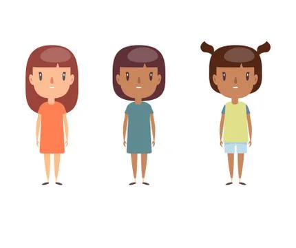 Kids flat illustrations set. Smiling little children in casual clothing Stock Illustration