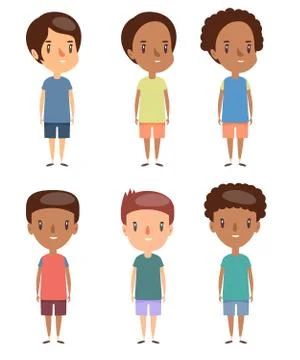 Kids flat vector illustrations set. Smiling little children in casual clothing Stock Illustration