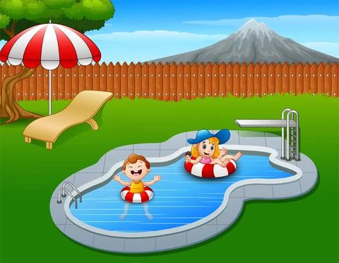 Kids floating on inflatable ring in the pool Stock Illustration