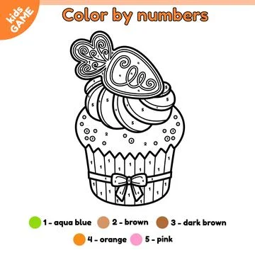 Kids game Color by numbers with Easter cupcake Stock Illustration