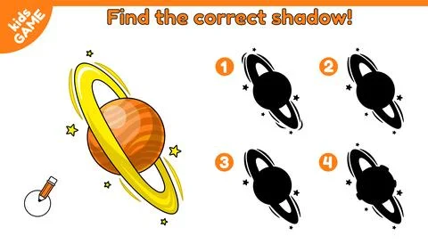Kids game Find the correct shadow planet Saturn Stock Illustration