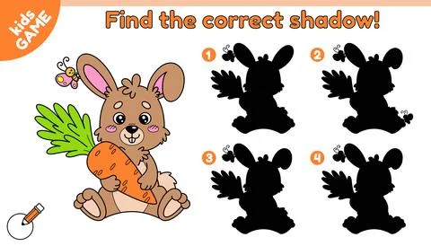 Kids game Find the correct shadow of cartoon hare Stock Illustration