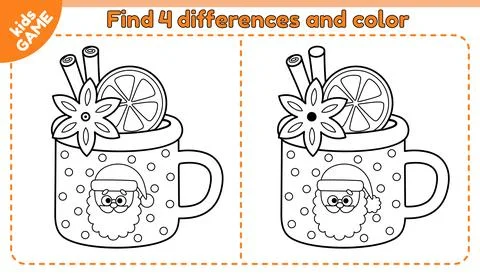 Kids game find differences and color christmas mug Stock Illustration