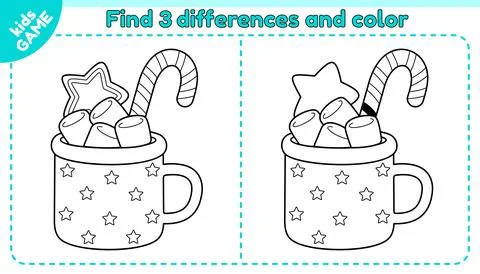Kids game find differences and color holiday mug Stock Illustration