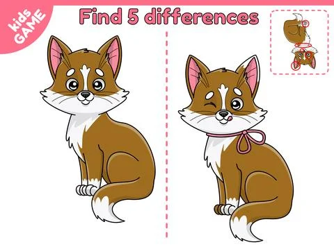 Kids game find the differences with cartoon cat Stock Illustration