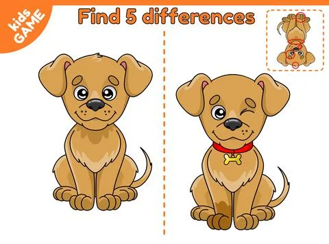 Kids game find the differences with cartoon dog Stock Illustration