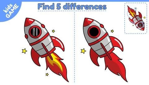 Kids game Find differences with flying spacecraft Stock Illustration