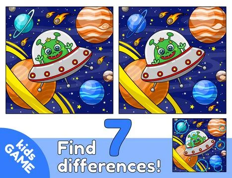 Kids game Find differences with space alien Stock Illustration
